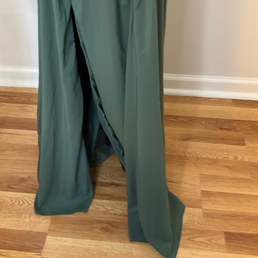 Azazie Brandie Eucalyptus Chiffon Bridesmaid Dress A2 Cross Back Maxi - Picture 5 of 11